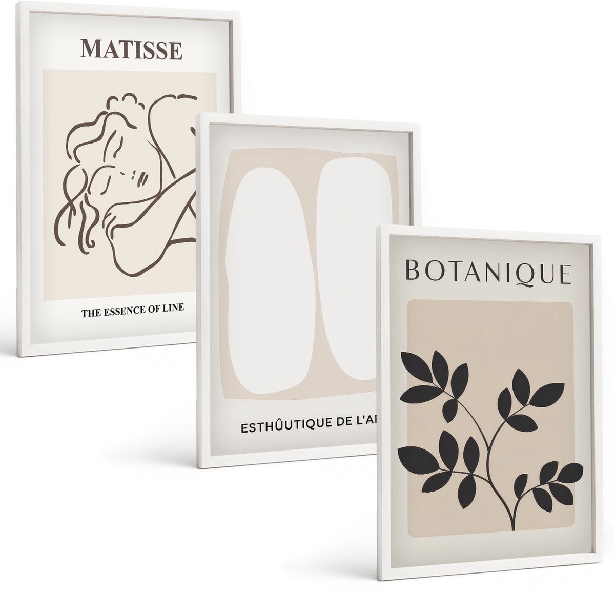 Wallfluent 3-Delige Schilderij Set - Stijlvolle Minimalistische Schilderijen Met Plantmotieven Van Matisse - 40 x 60 - Schilderijen Set - Wanddecoratie - Woonkamer - Decoratieve Schilderijen
