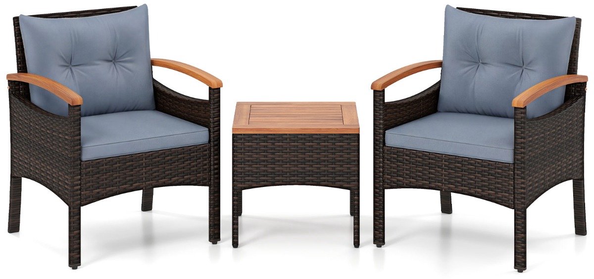 SureDeal® - Tuinset - 3-delige Balkonset Bestaande - Tafel Rieten Tuinstoelen - 60,5x60x73 cm - Grijs
