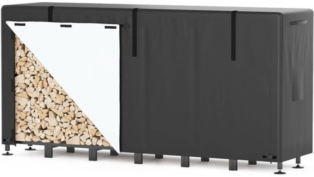 Houtopslag Rek - Openhaard Hout - Buiten Opslaan - Waterdichte Hoes - 1.2 m³ Capaciteit - Zwart