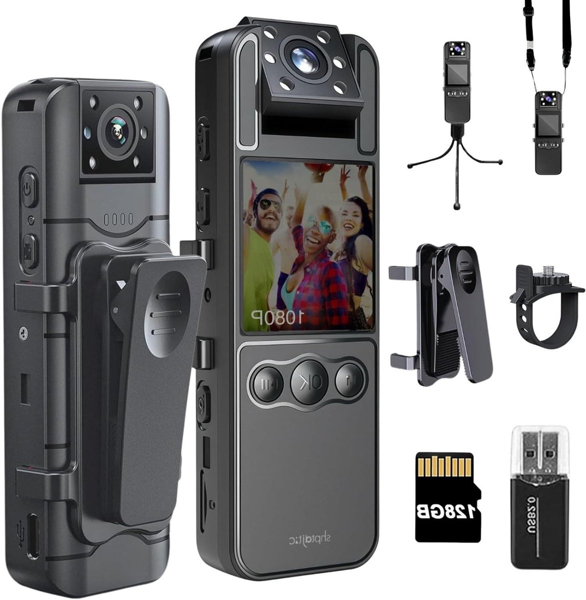 Mini Body Camera - Draagbare Camera - Veiligheid Monitoren - 180 Graden Draaibaar - 128GB Opslag - Zwart