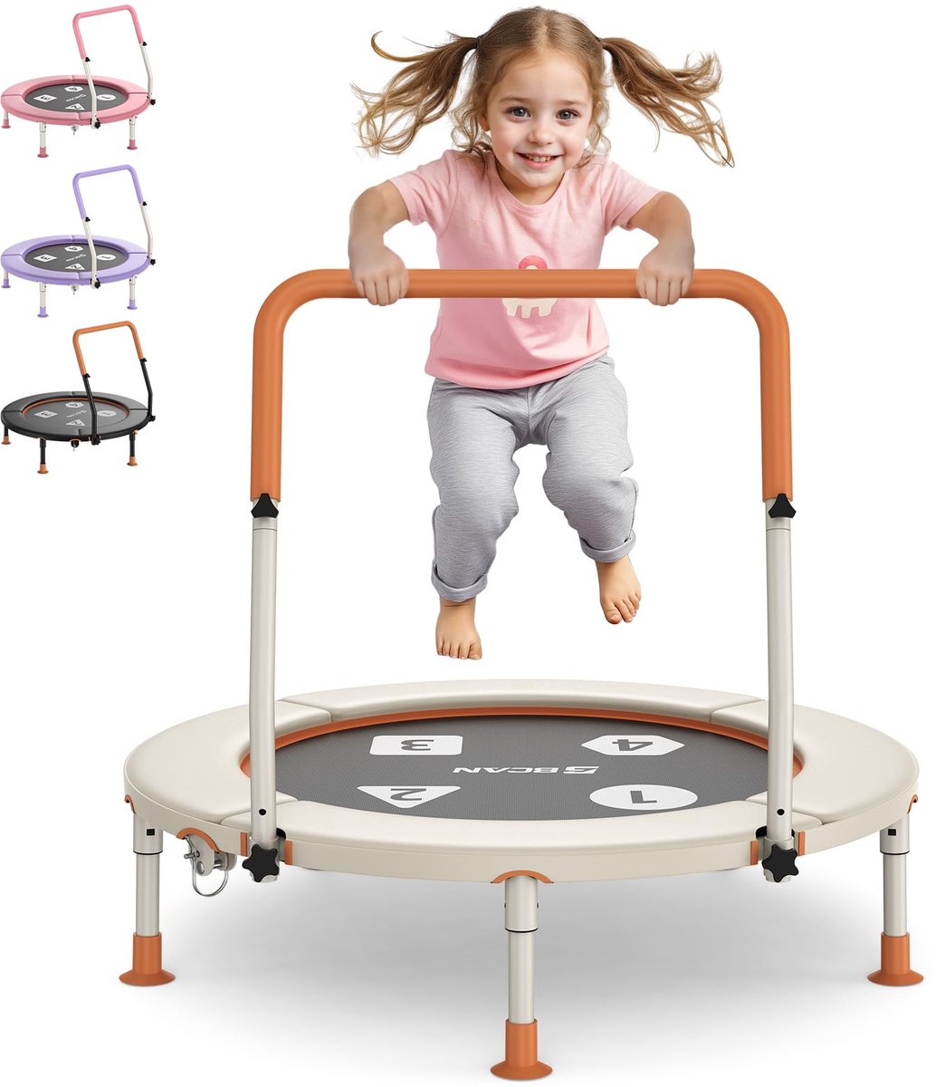 BCAN Trampoline voor peuters, 91 cm, verstelbare handgreep, veiligheidskussen en inklapbare poten, babytrampoline voor - ShopVlot