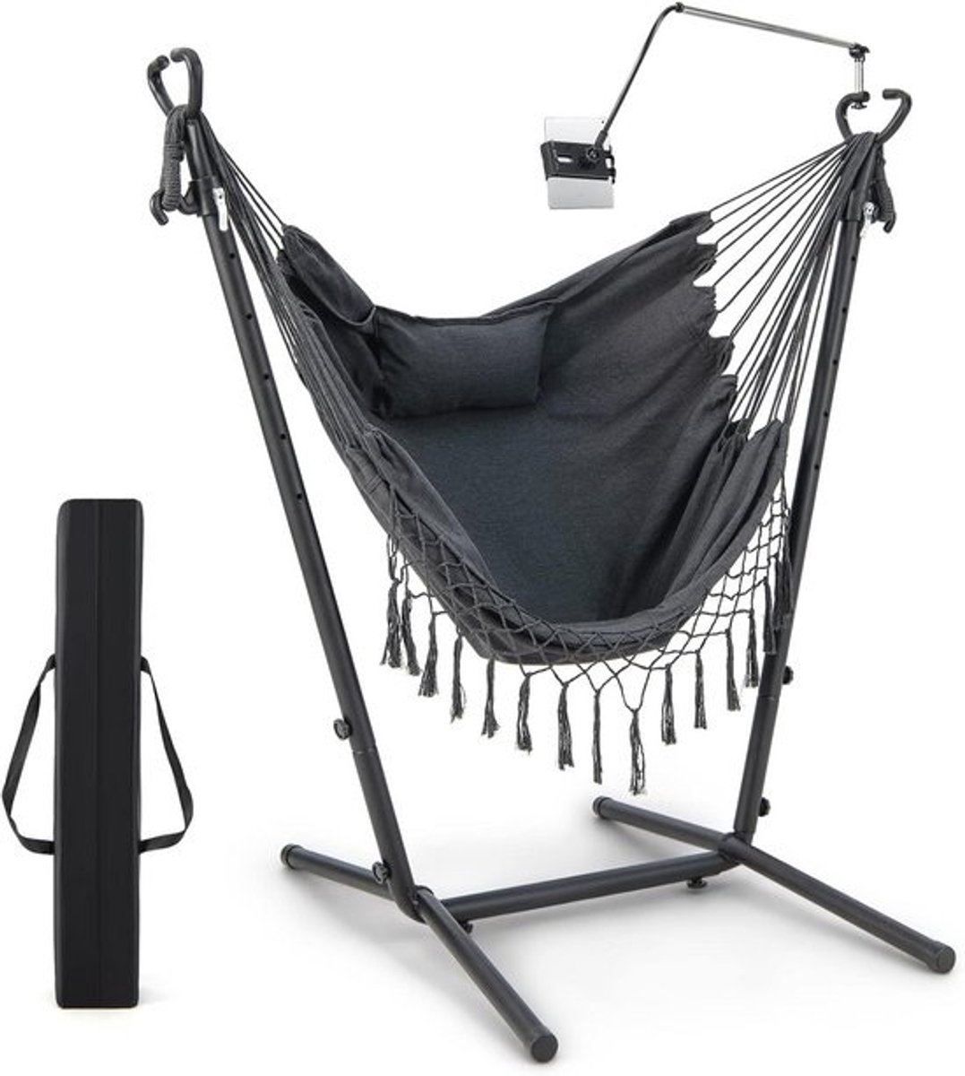 Hangstoel met Verstelbaar Frame, Hoofdsteun, Zijzak en Telefoonhouder voor Tuin en Balkon