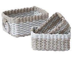 LA JOLIE MUSE /Small Wicker Baskets for Organizing, Recycled Paper Storage Basket, Container Bins for Shelves, Bathroom, Living Room, Organizer, Set of 3, Blue and Dove Grey