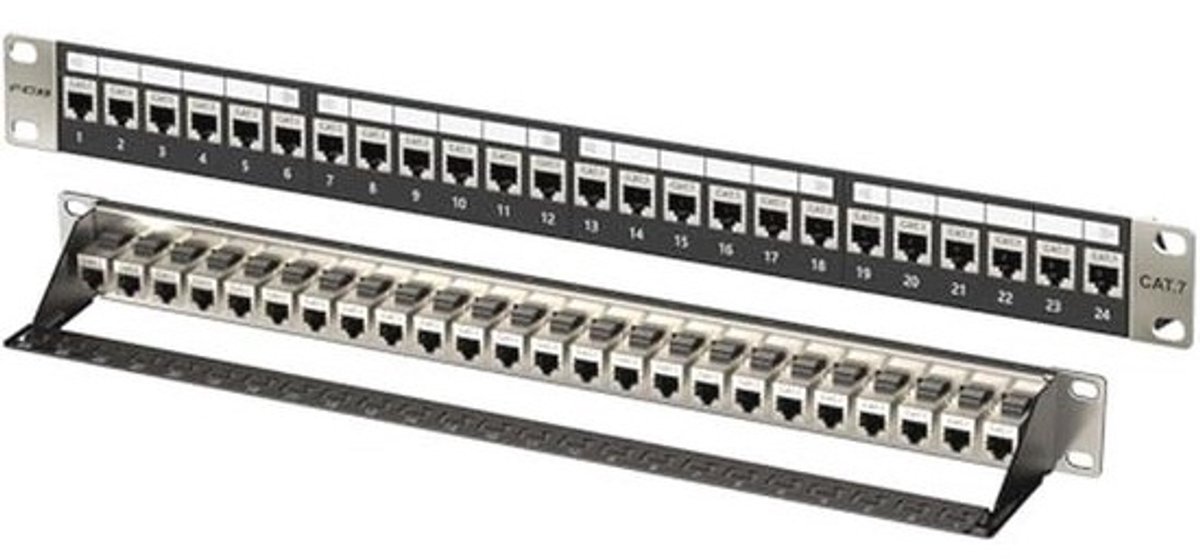 24-poorts patchpaneel Cat7 RJ45, 10Gbps, 1U - Rackmontage of Wandmontage