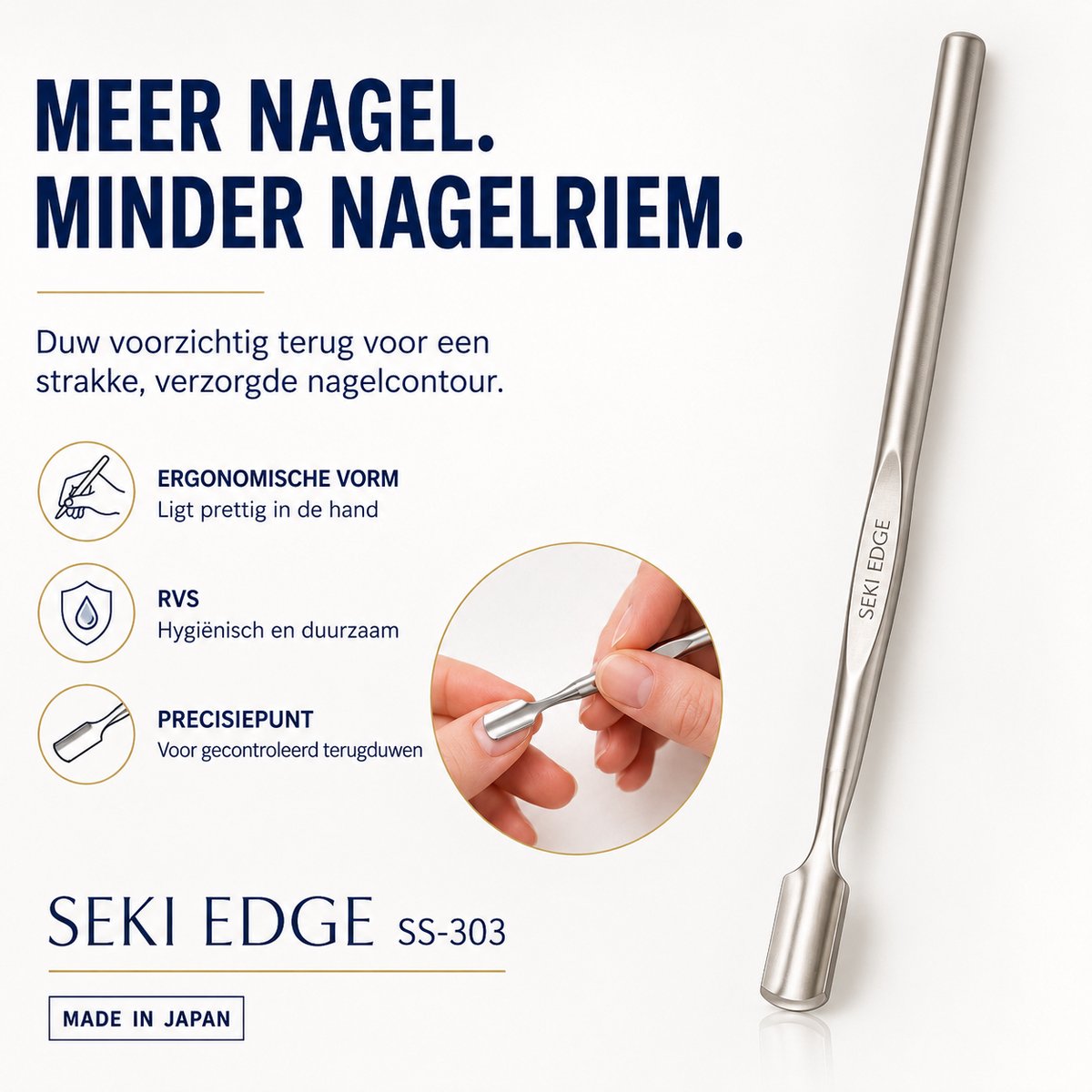 Seki Edge SS-303 Nagelriemduwer – Voor Strakke, Verzorgde Nagelranden – RVS Cuticle Pusher – Made in Japan