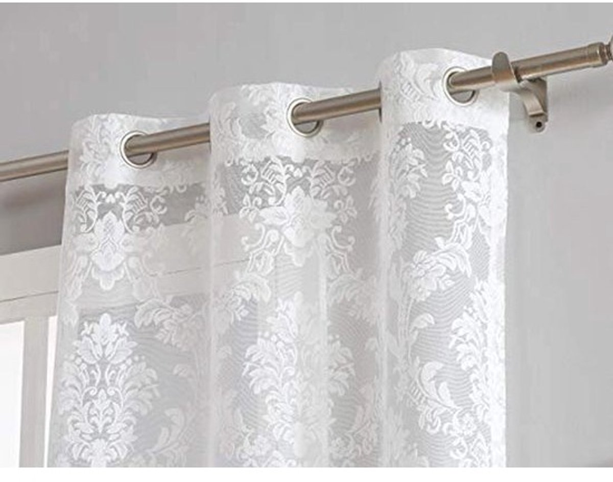 Lange Gebreide Kanten Gordijnen 96" Ivoor met Grommets – Elegante Raambekleding