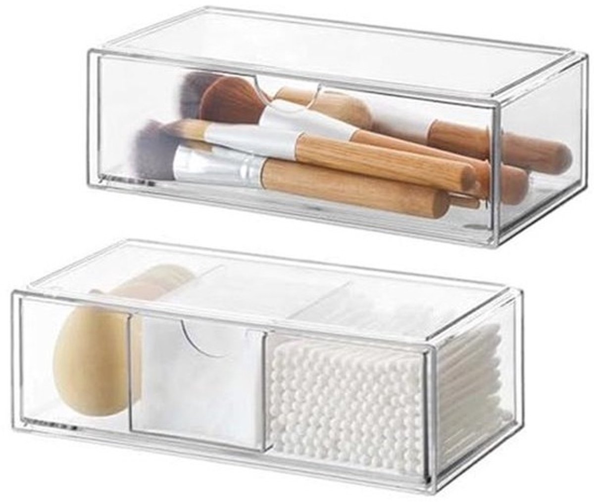 Cosmetic Organiser Set van 2 - Acryl Lade voor Make-up Opslag - Stapelbaar en Transparant