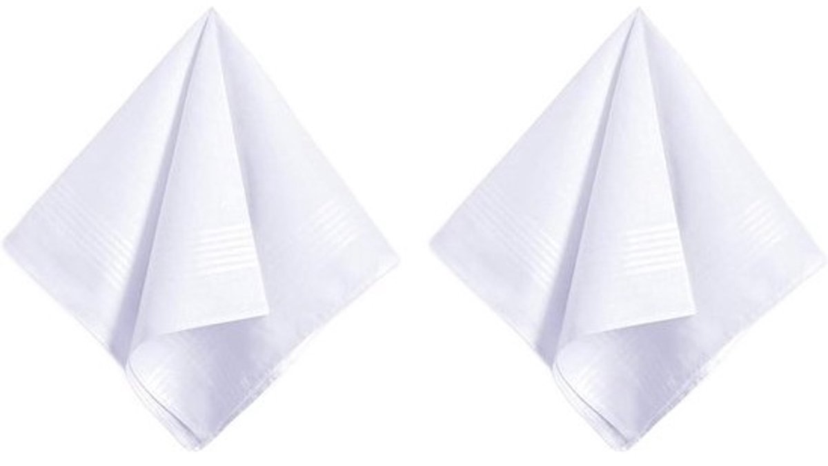 2 Stuks Witte Stoffen Zakdoeken Heren - Katoen & Zijde Effect - Formeel Accessoire 40x40 cm