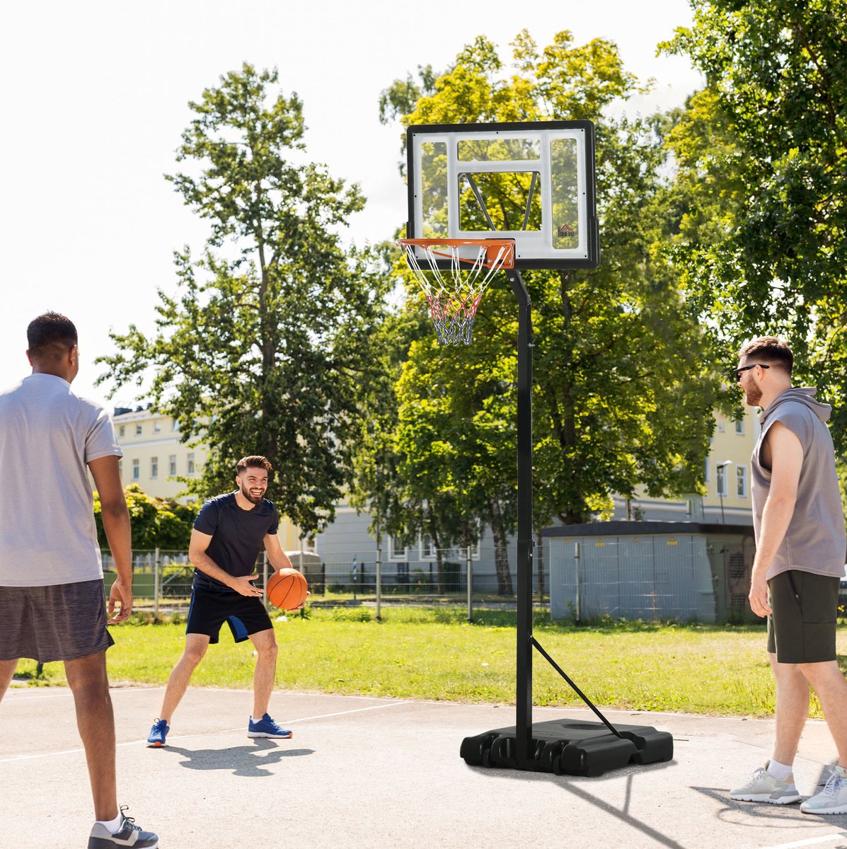 COVREO Basketbalstandaard 90 x 60 x 260-310 cm zwart metaal en kunststof, hoogteverstelbaar en verplaatsbaar