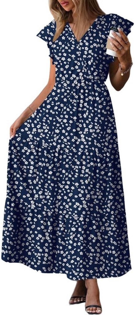 V-hals Maxi Zomerjurk met Ruffles en A-lijn