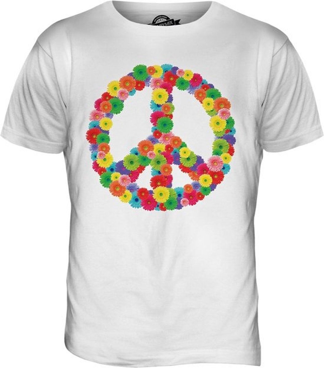 Herren T-Shirt Peace Zeichen Blume Hippie Stijl Korte Mouw