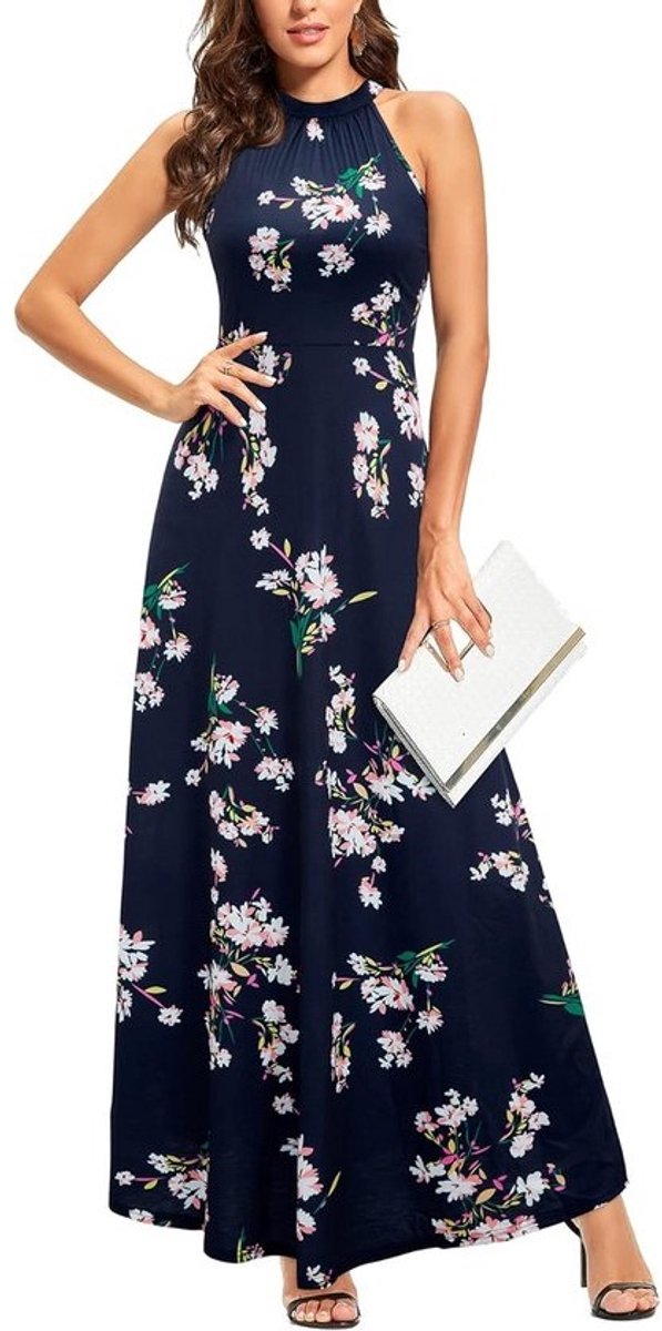 Maxi-jurk Dames - Bloemenjurk Halterhals voor Zomerfeest en Bruiloft