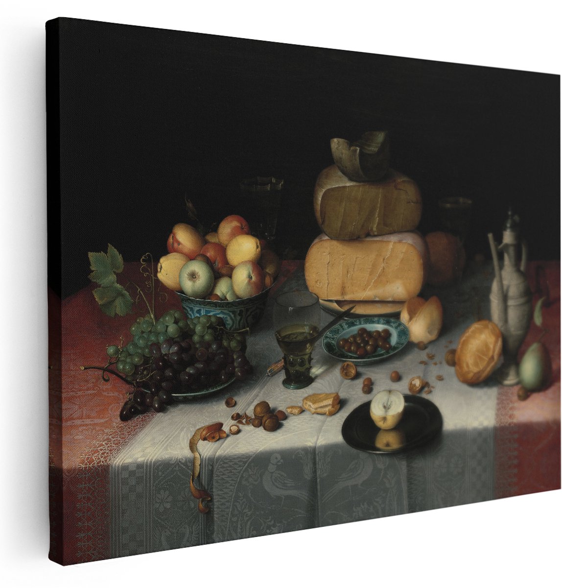Artaza Canvas Schilderij Stilleven met Kazen - Floris Claesz. Van Dijck - 160x120 cm - Groot - Wanddecoratie Woonkamer - Schilderijen - Muurdecoratie