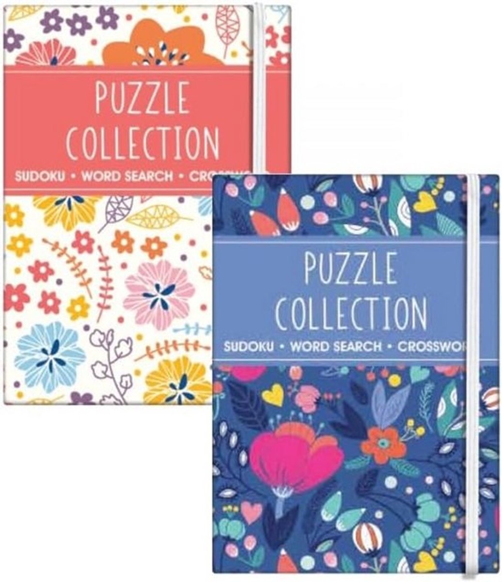 A6 Pocket Travel Size 3-in-1 Sudoku Woordzoeker Kruiswoordraadsel Puzzelboek Set van 2 15 x 10,5 cm met Elastische Band