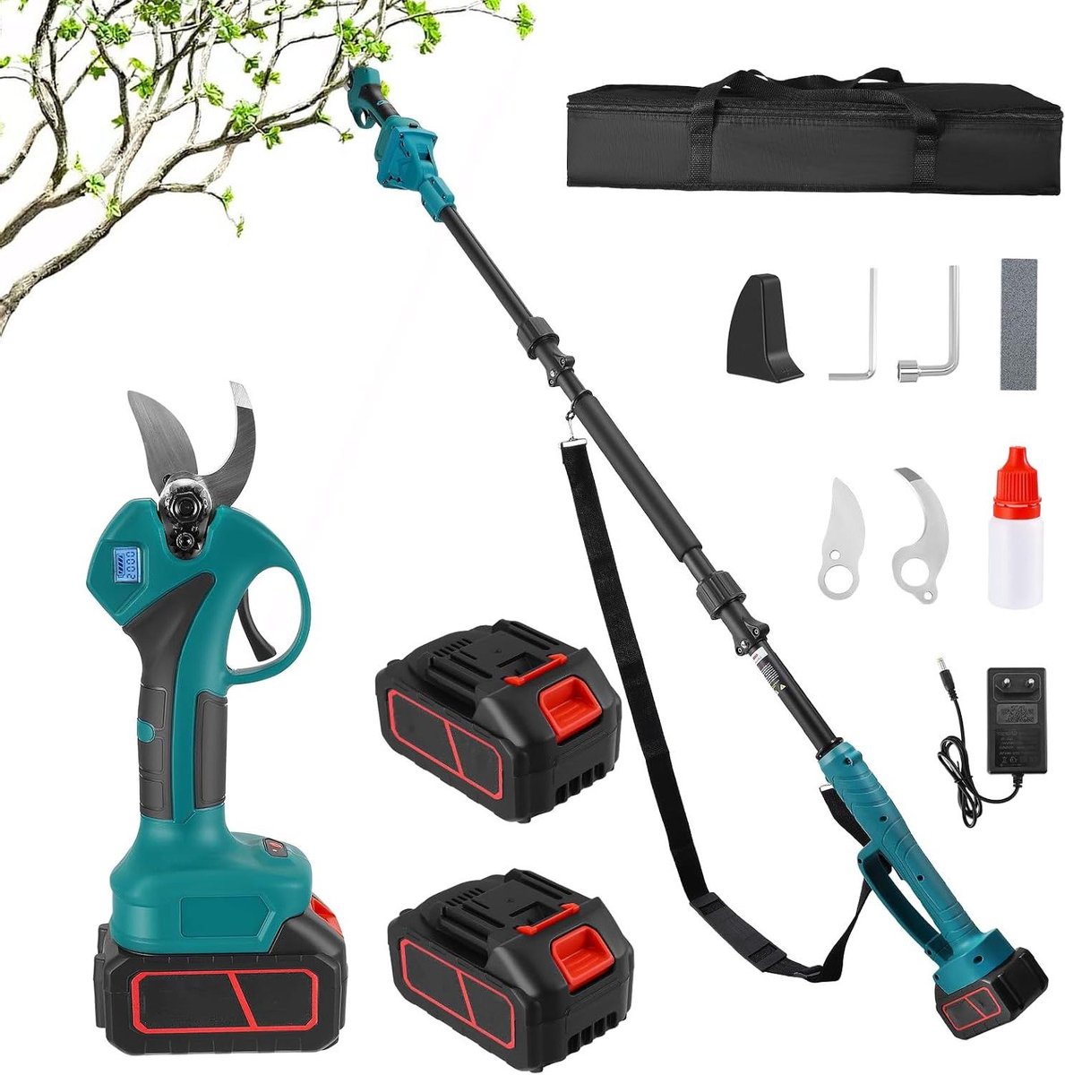 Elektrische Snoeischaar - Accu Takkenschaar - Tuinonderhoud Uitvoeren - Verstelbare Stang - Tot 230 cm - Zwart