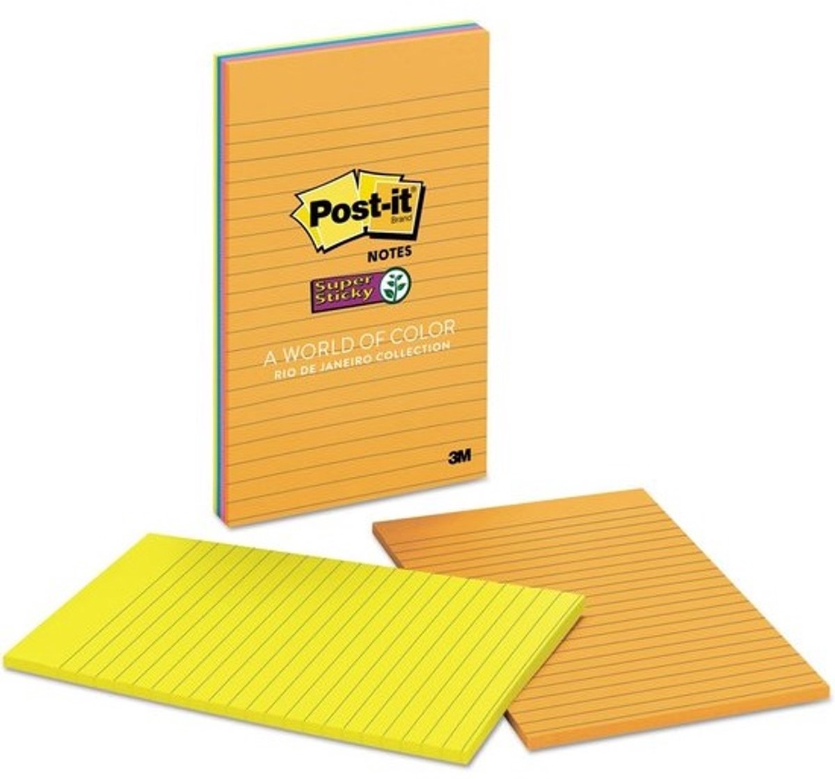 Extra Sterke Sticky Notes, Gelijnd, Groot Formaat (127 x 203 mm), 4 Stuks, Assorti Kleuren