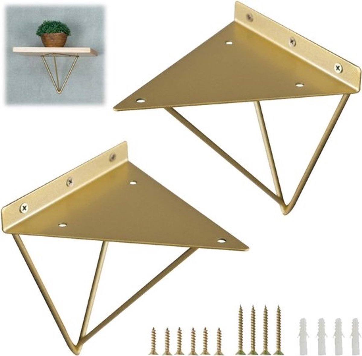 2 Stuks Wandplank Steunen Goud Haarspeld Design Zware Metalen Plankdragers Inclusief Schroeven
