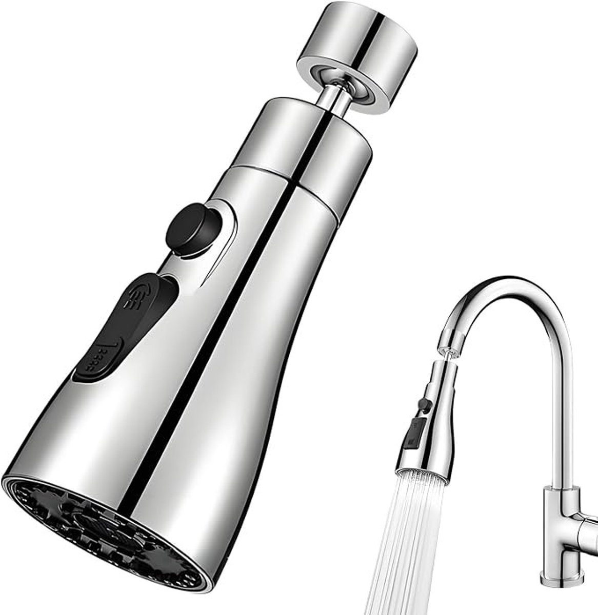 Keukenkraanopzet met 360° draaibare handdouche, 3 sproeistanden, universeel