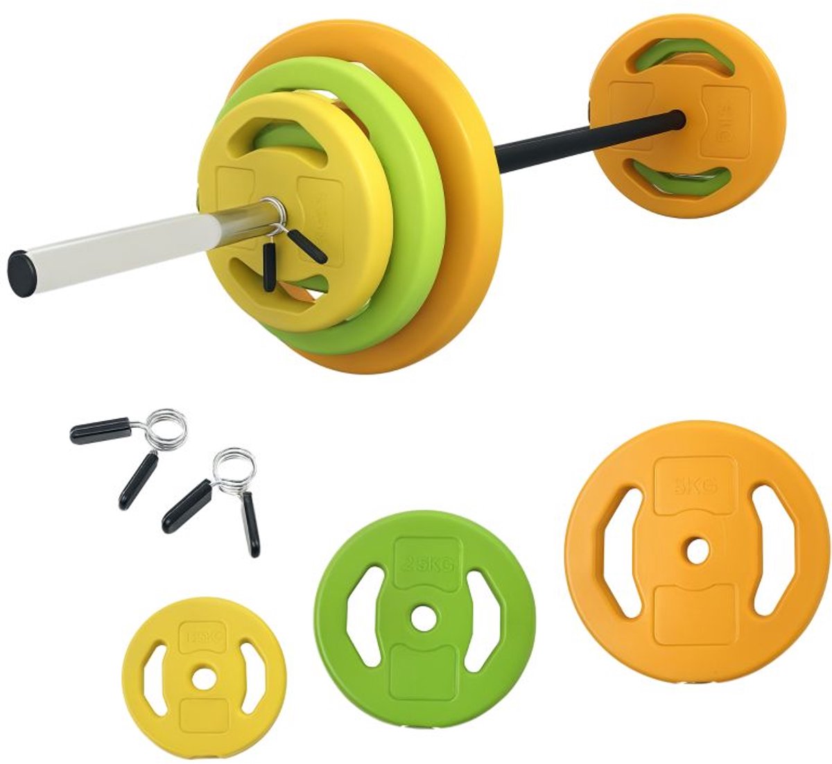Dumbbelset‑20kg‑gietijzer‑met verbindingsbuis‑antislip greep‑meerkleuren