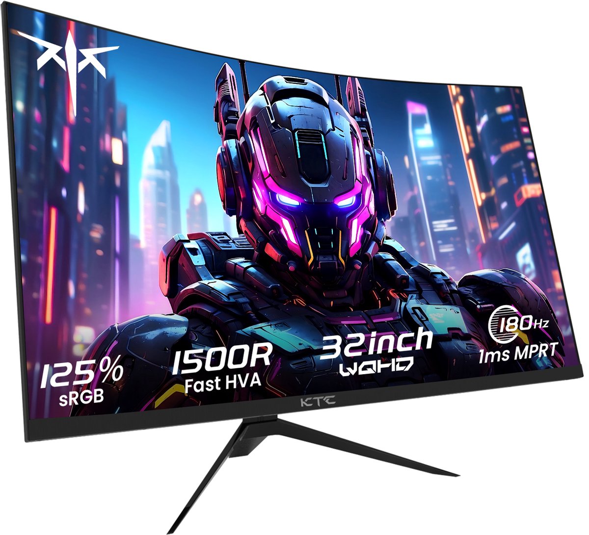 KTC H32S17 32 inch 1500R Curved Gaming Monitor 2560x1440 QHD 170Hz 16:9 ELED 99% sRGB HDR10 1ms MPRT Response Time Low-blue Compatibel met FreeSync en G-SYNC USB HDMI2.0 2xDP1.4 Audio Out Flexibele verstelling met stevig statief