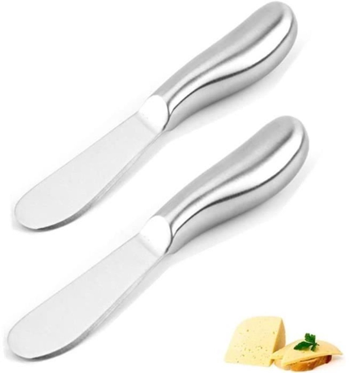 Boter- en kaassmeerset - 2 stuks - Roestvrij staal - Ergonomisch handvat - 14 x 2 cm