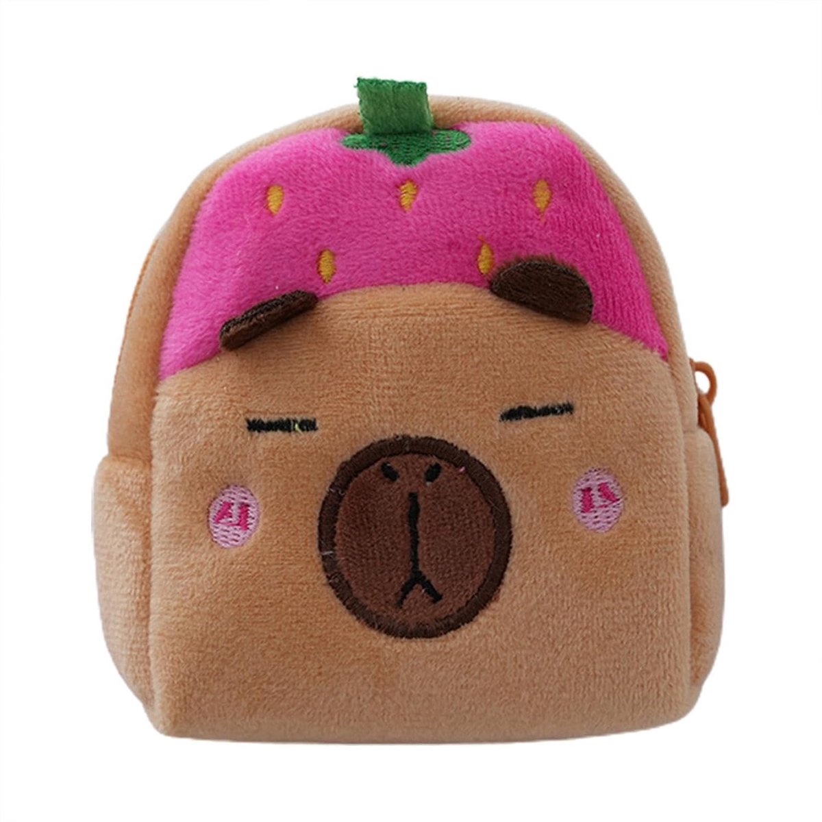 KZQ Pluche Portemonnee - Capibara Ontwerp - 7x11x7 cm - Zachte Stof - Met Ritssluiting - Voor Pasjes Munten Snacks - Roze