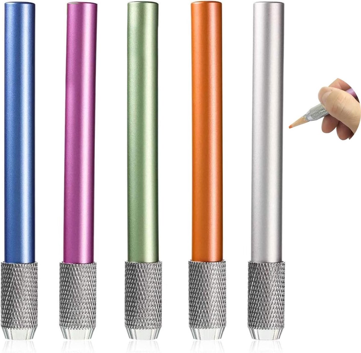 Verstelbare Aluminium Potloodverlengers - 5 Stuks, Ideaal voor Schetsen, School en Kantoor, Perfecte Kunst- en Schrijfhulpmiddelen