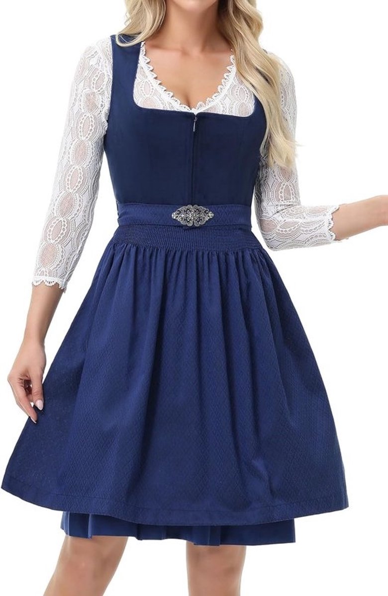 Midi-dirndl voor dames - Elegante fluwelen dirndljurk voor Oktoberfest met bloemenpatroon