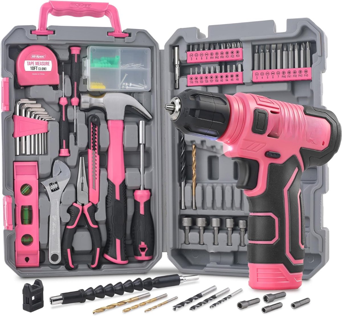 Lìon® Accuboormachine - Boormachine - Accu boormachine met Accu - Roze - 26cm x 24cm x 10cm