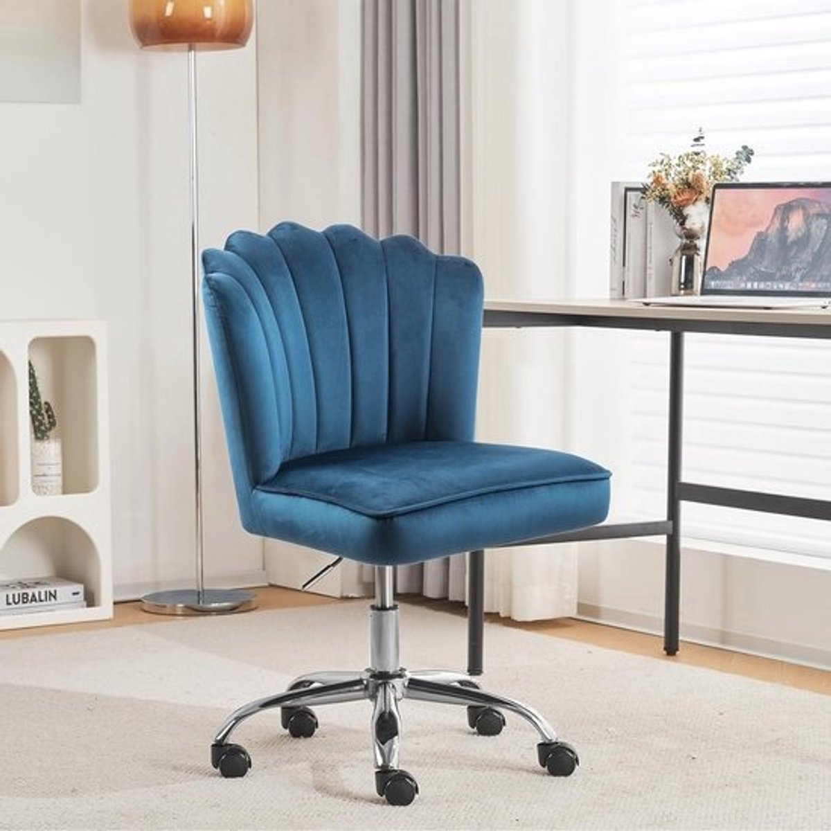 Velours Bureau- en Poefstoel met 360 Graden Draaifunctie en Hoogteverstelling voor Woonkamer en Slaapkamer - Ideaal voor Vrouwen en Meisjes