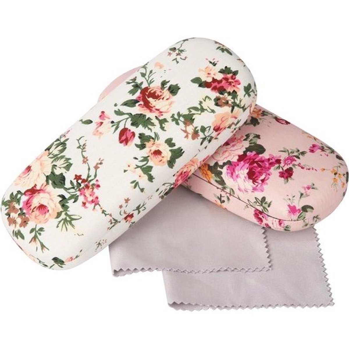 Brillenkoker voor dames - 2 stuks, draagbaar met bloemenprint, esthetische hardcase voor brillen en zonnebrillen