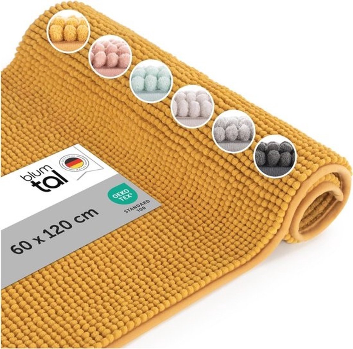 Oeko-Tex gecertificeerde badmat - 60 x 120 cm - antislip en absorberend - zachte chenille douchemat in geel