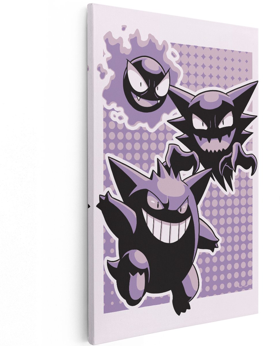 Artaza Canvas Schilderij Gengar - 120x180 cm - Groot - Pokemon Muurdecoratie - Wanddecoratie Haunter Gastly - Decoratie Slaapkamer Paars