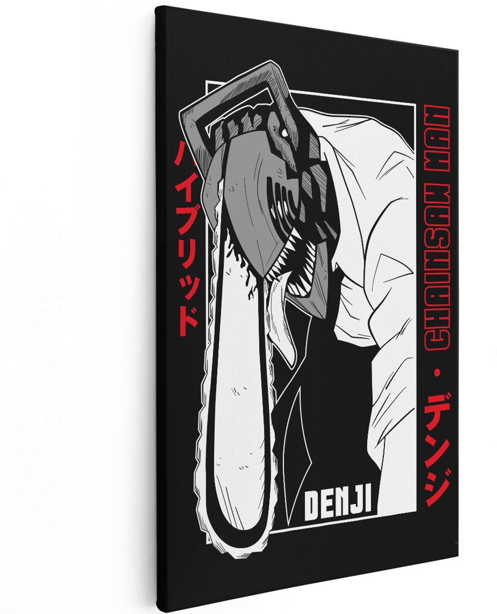 Artaza Canvas Schilderij Chainsaw Man Denji - 120x180 cm - Groot - Anime Wanddecoratie Jongenskamer - Muurdecoratie Zwart Wit - Decoratie Slaapkamer