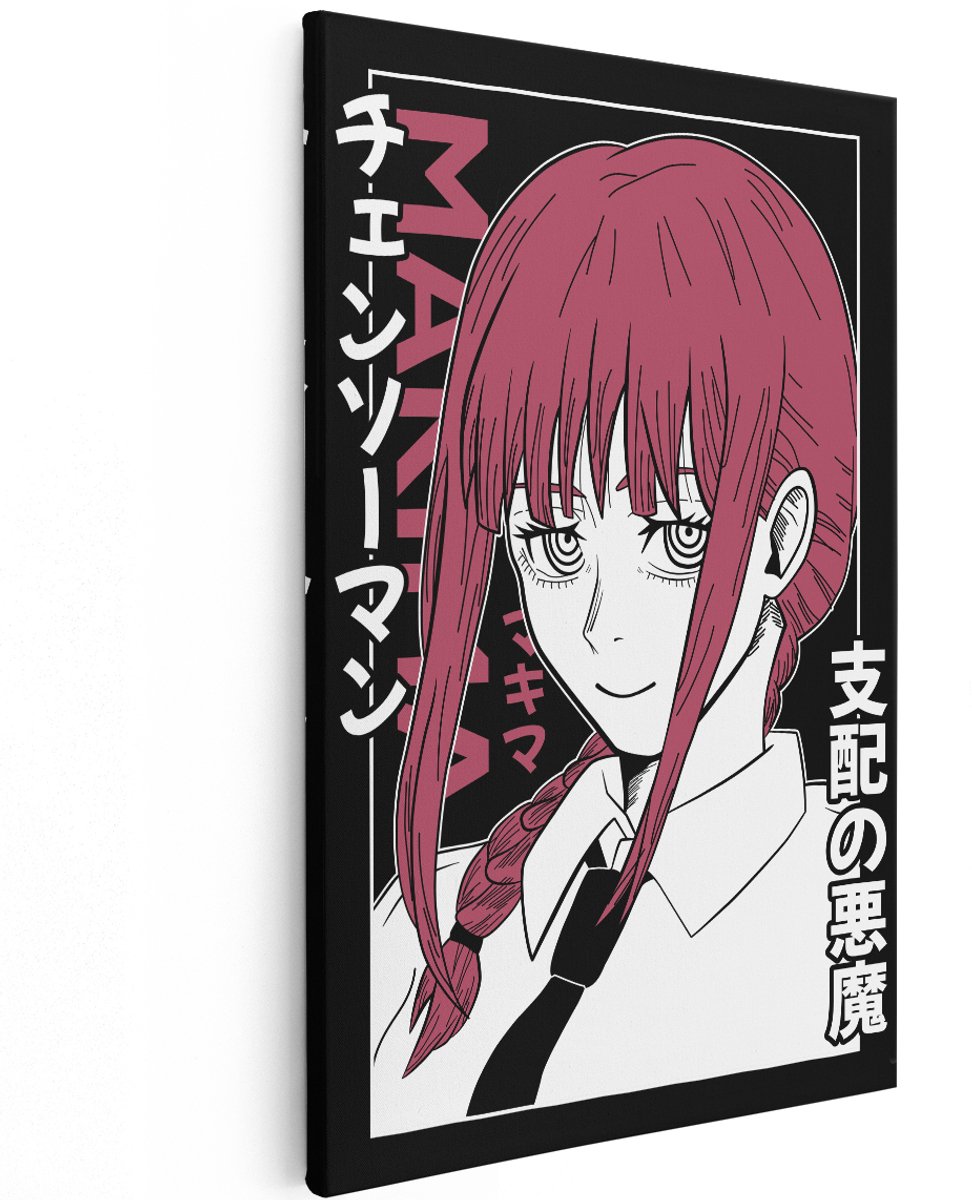 Artaza Canvas Schilderij Makima - 120x180 cm - Groot - Anime Wanddecoratie Chainsaw Man - Muurdecoratie Manga - Schilderijen Japan - Rood