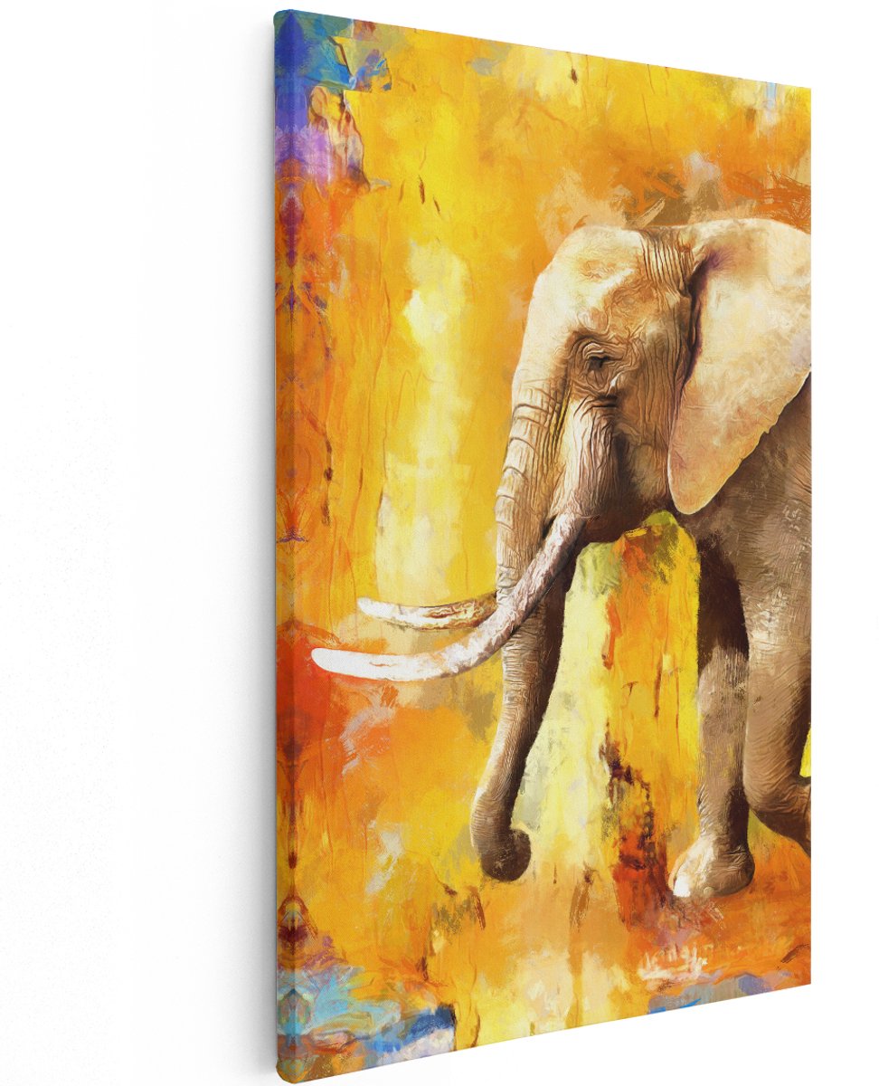 Artaza Canvas Schilderij Geschilderde Olifant Olieverf - Abstract - 120x180 cm - Groot - Wanddecoratie Woonkamer - Schilderijen - Muurdecoratie
