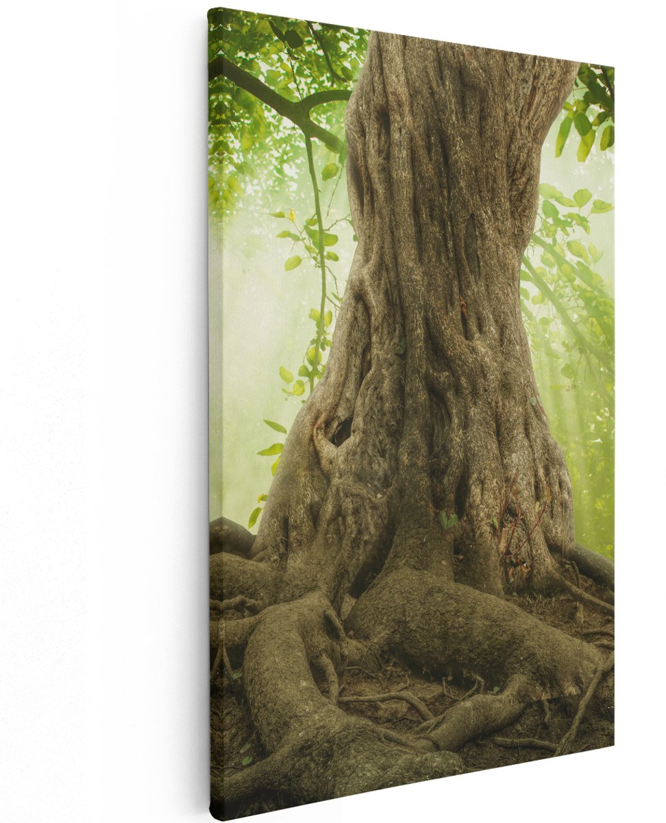 Artaza Canvas Schilderij Grote Boom In Het Bos Met Wortels - 120x180 cm - Groot - Wanddecoratie Woonkamer - Schilderijen - Muurdecoratie