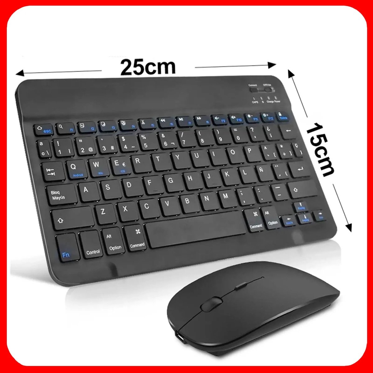Zerova Draadloos Bluetooth Toetsenbord met Muis - Ultra Thin - Rechargeable - Computer, Ipad en Iphone - Windows en iOS - Zwart