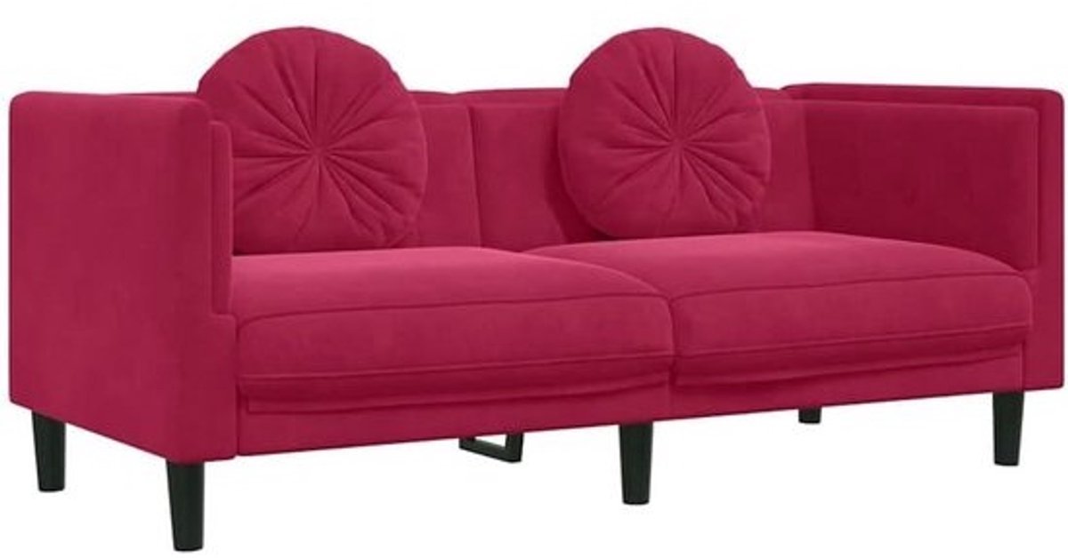 Luxe Fluvel Tweezitsbank met Sierkussen - Wijnrood