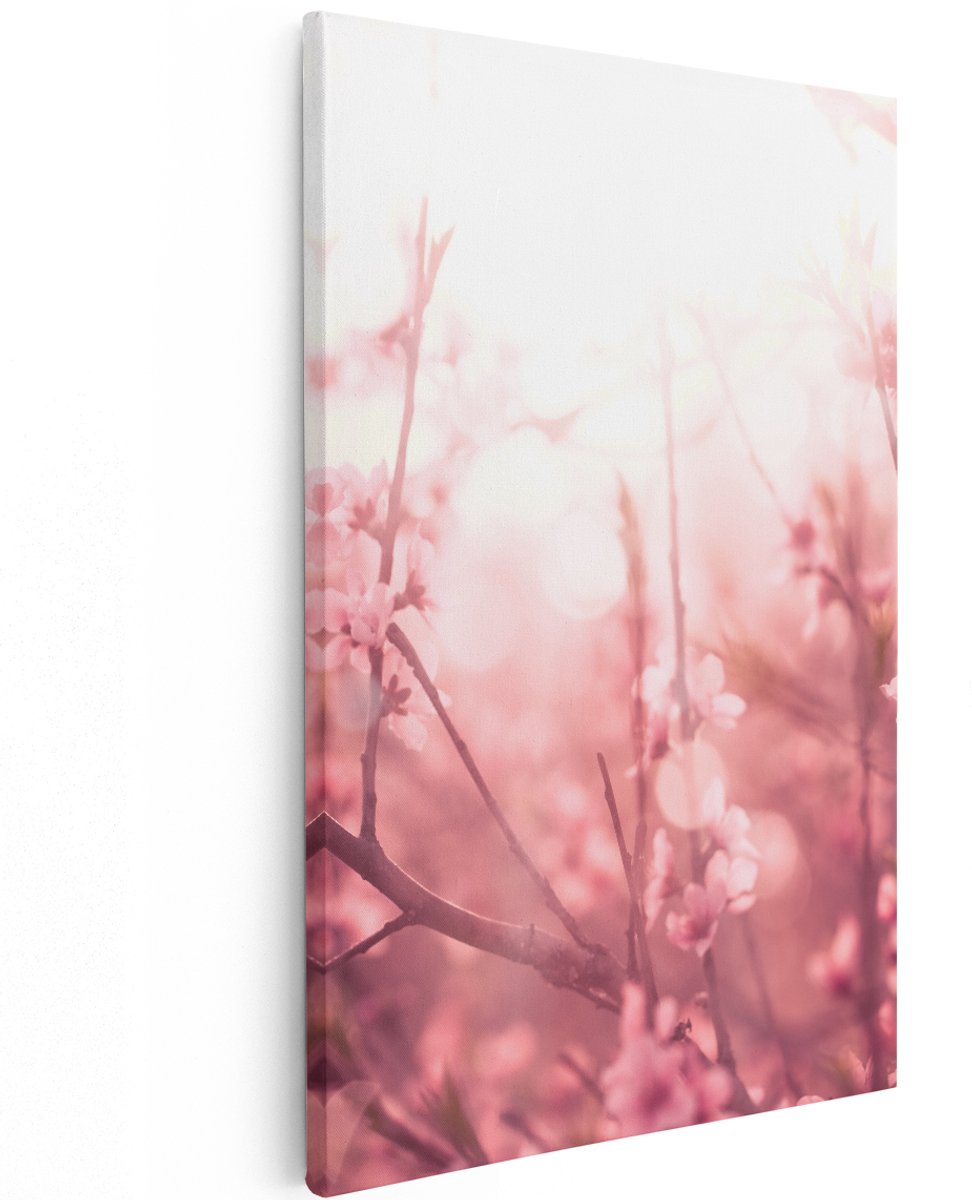 Artaza Canvas Schilderij Roze Bloesemboom Met Zonneschijn - 120x180 cm - Groot - Wanddecoratie Woonkamer - Schilderijen - Muurdecoratie