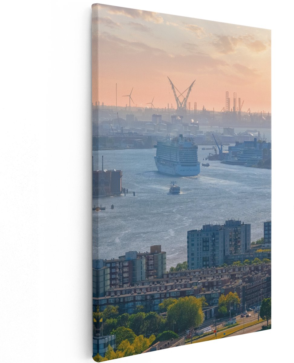 Artaza Canvas Schilderij Rotterdamse Haven Bij Het Water - 120x180 cm - Groot - Wanddecoratie Woonkamer - Schilderijen - Muurdecoratie