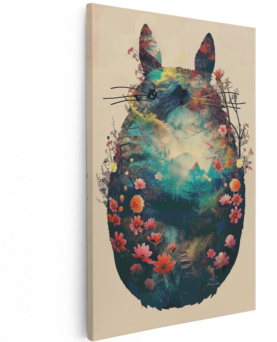 Artaza Canvas Schilderij Totoro - 120x180 cm - Groot - Wanddecoratie Woonkamer - Schilderijen - Muurdecoratie