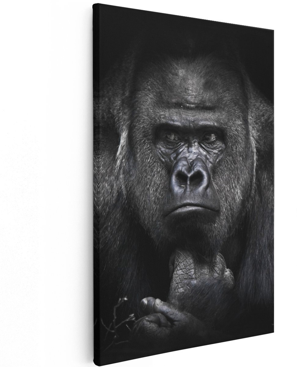 Artaza Canvas Schilderij Gorilla - Zwart Wit - 120x180 cm - Groot - Wanddecoratie Woonkamer - Schilderijen - Muurdecoratie