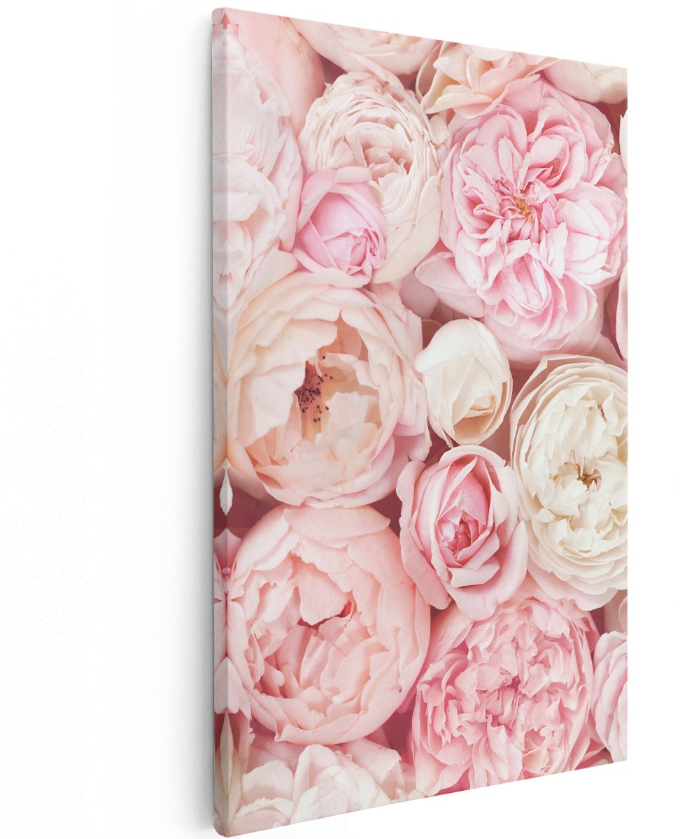 Artaza Canvas Schilderij Witte Roze Rozen Boeket - Bloemen - 120x180 cm - Groot - Wanddecoratie Woonkamer - Schilderijen - Muurdecoratie