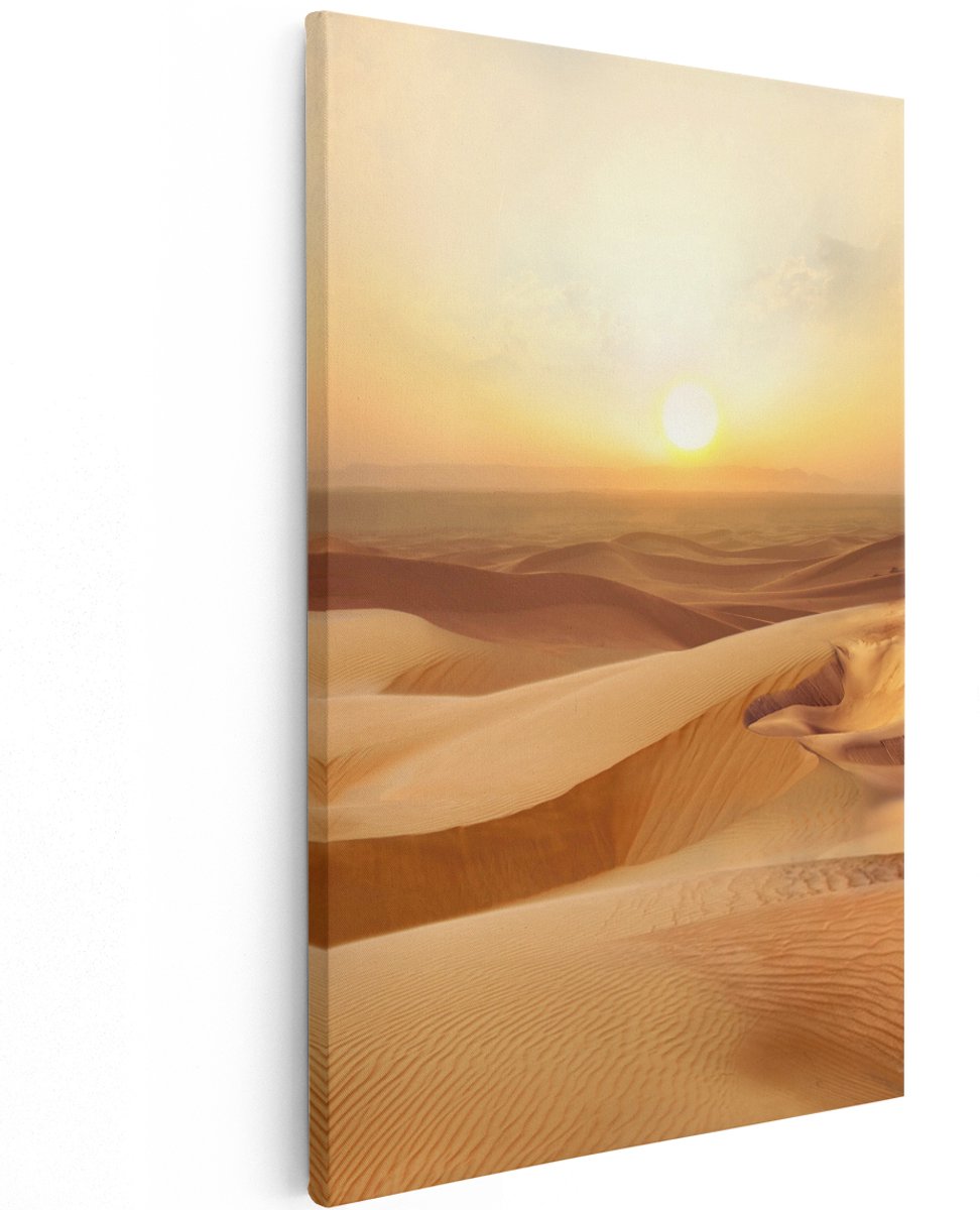 Artaza Canvas Schilderij Woestijn bij Zonsondergang in de Sahara - 120x180 cm - Groot - Wanddecoratie Woonkamer - Schilderijen - Muurdecoratie