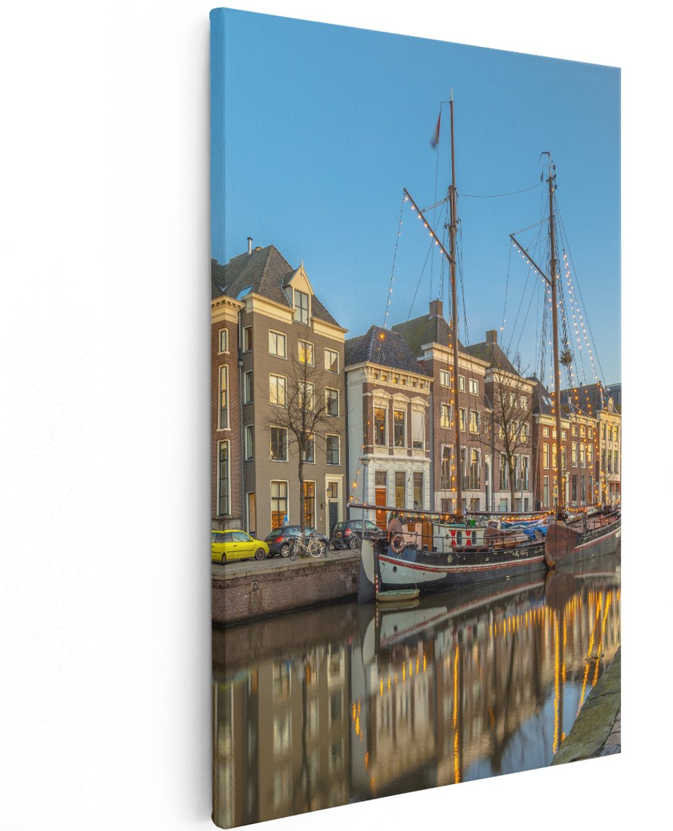 Artaza Canvas Schilderij Groningen Hoge der A Haven - 120x180 cm - Groot - Wanddecoratie Woonkamer - Schilderijen - Muurdecoratie