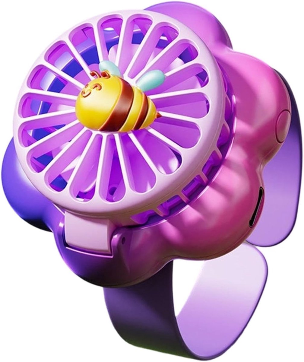 Kinderhorloge Fan - Persoonlijke ventilator met polsband - Buiten Koelen - 3 Snelheden Instelbaar - Werkt op batterijen, via USB oplaadbaar - Paars - voor binnen en buiten - met ledverlichting - Draagbare ventilator voor kinderen (jongens en meisjes)