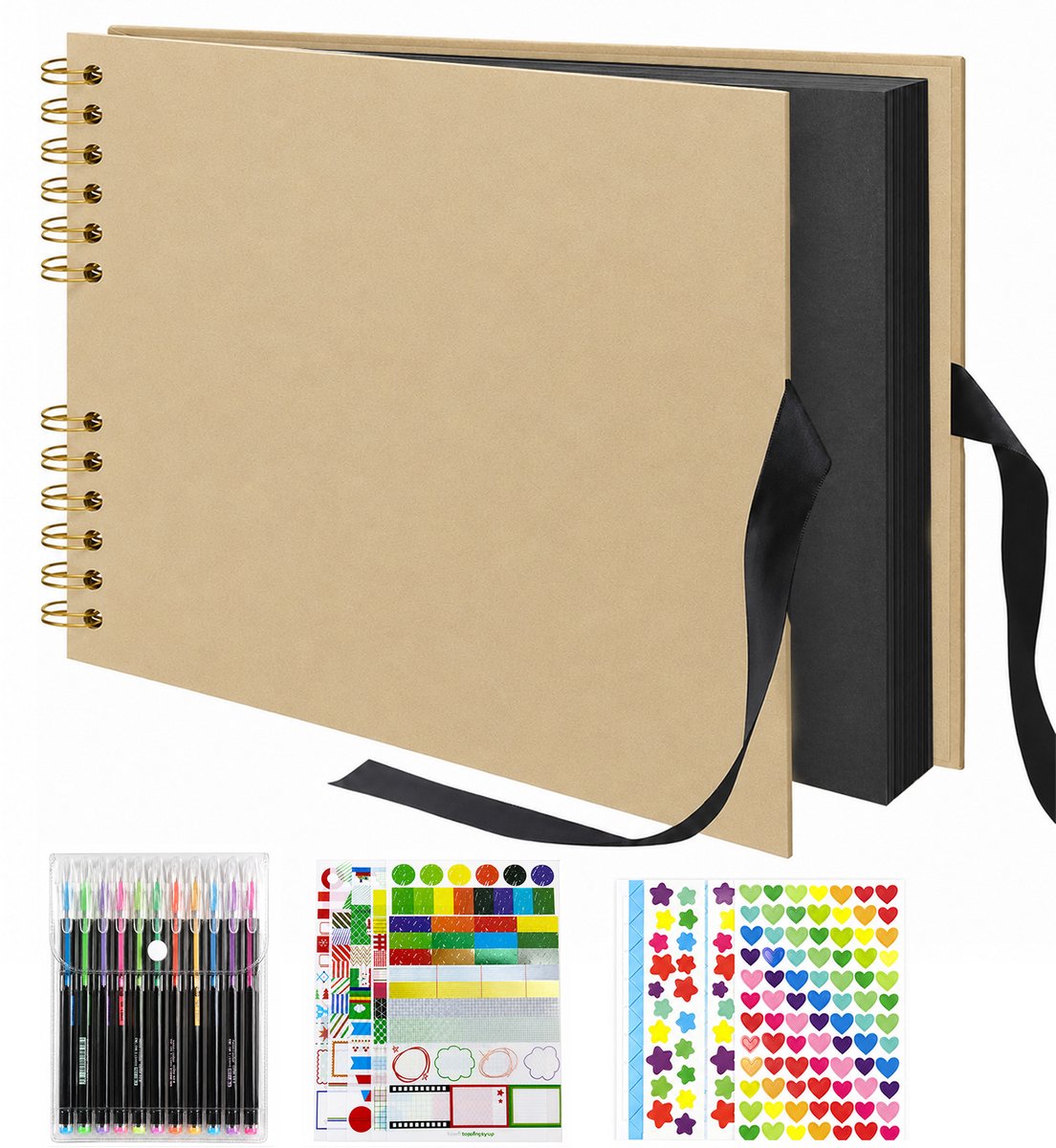 Fotoalbum Plakalbum - DIY Plakboek Set met Stickers, Pennen en Washi Tape - Kraft Papier - voor Baby, Kind en Herinneringen