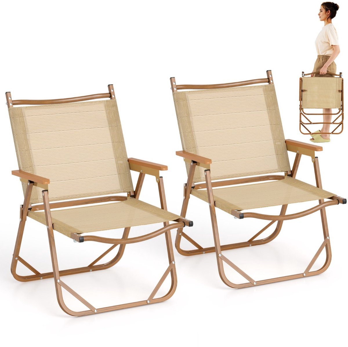 SureDeal® - Tuinstoel - Inklapbare Campingstoelen Lage - Aluminium Ultralichte Klapstoelen - 64x53x77 cm - Beige