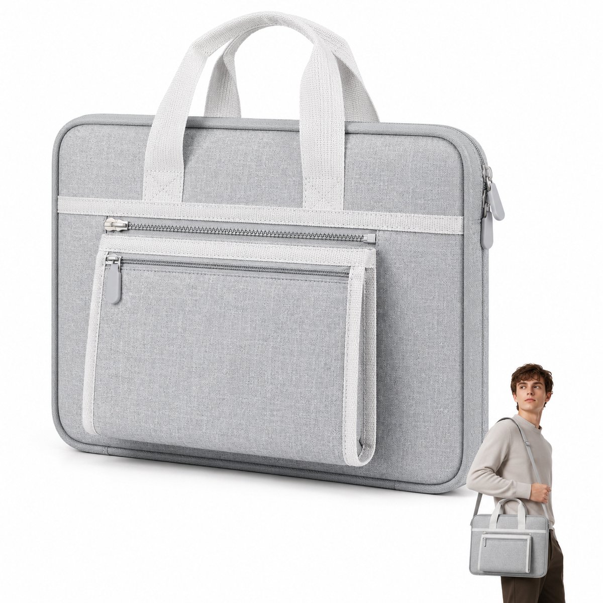 Laptoptas 14 Inch - Laptophoes met Handvat - Openklapbaar Werkstation - Afneembaar Accessoirevak - Waterafstotend - Grijs